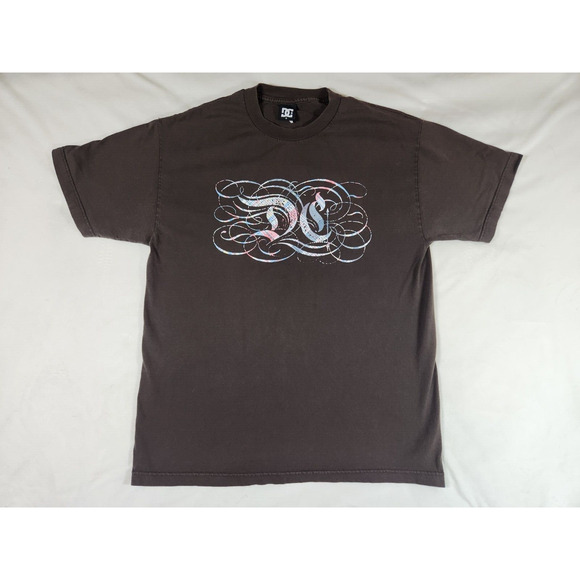 Sz L Y2K DC Shoes Co Tshirt Brown Logo Short Sleeve Skate Tee Size Large Vtg - Picture 2 of 11